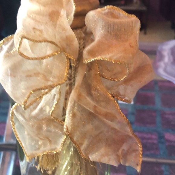 TRIANGLE JAR WITH GOLDEN DECORATIONS, BOW, & TASSELS • 9.75” x 4” - Picture 3 of 9